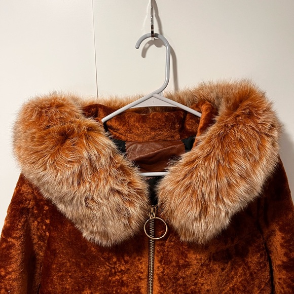 Lamb Fur Hooded Coat with Fox Fur - Picture 4 of 13